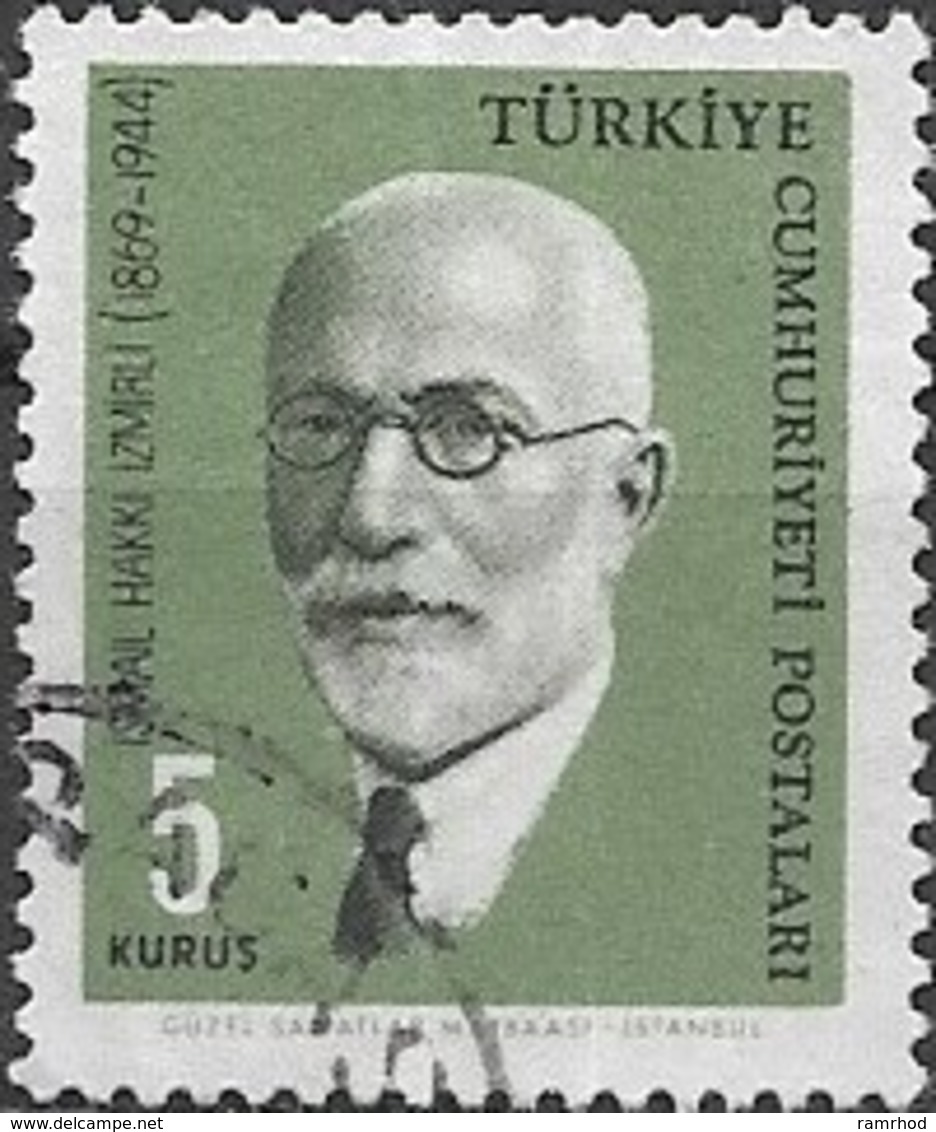 TURKEY 1964 Cultural Celebrities. - Izmirli - 5k Black And Green FU - Used Stamps