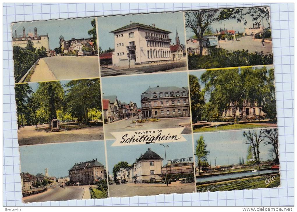 CPSM - SCHILTIGHEIM - Entrée De La Ville - Caisse D' Epargne - Hotel De Ville - Jardin De La Résistance - Stade - Schiltigheim