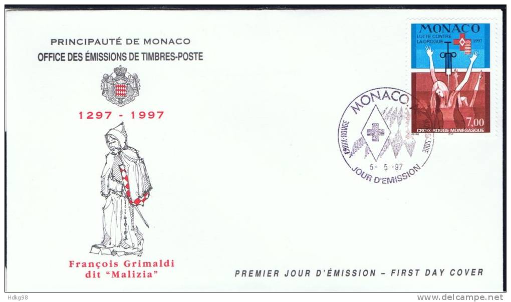 MC+ Monaco 1997 Mi 2357 FDC Drogenmißbrauch - Brieven En Documenten