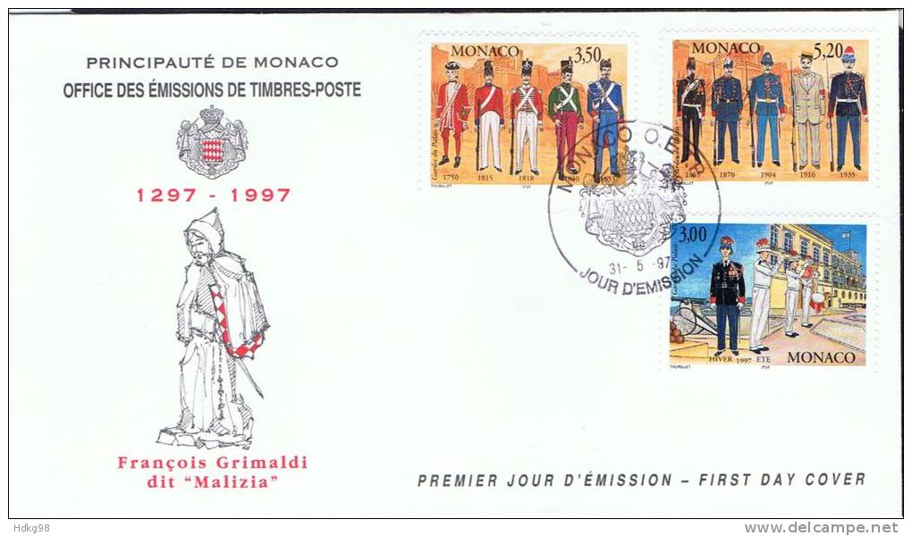 MC+ Monaco 1997 Mi 2359-61 FDC Palastgarde - Lettres & Documents