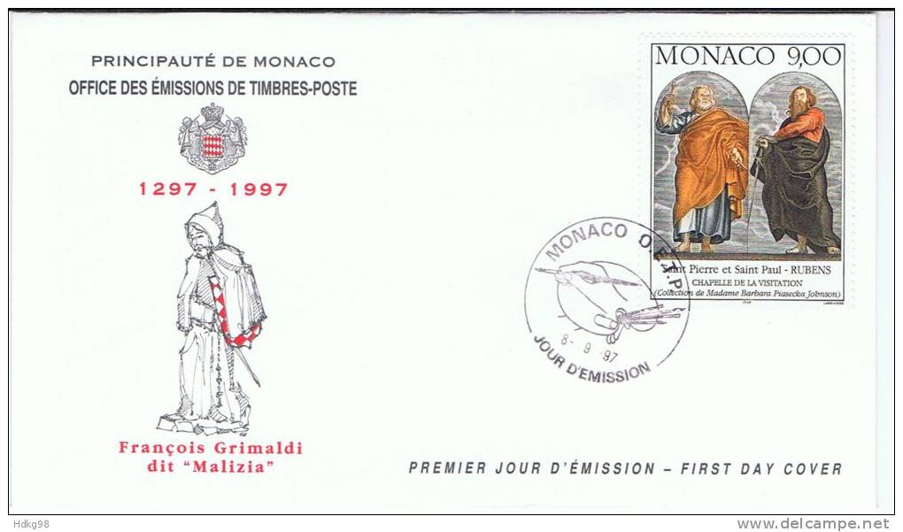 MC+ Monaco 1997 Mi 2379 FDC Petrus Und Paulus - Covers & Documents