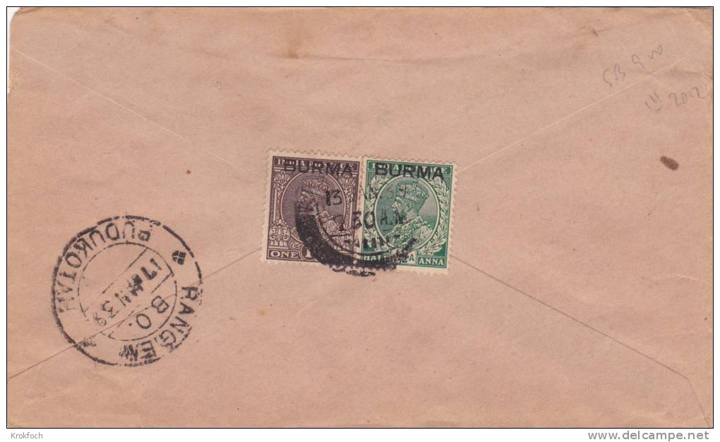 Burma Rangen Pudukotah1939  - Letter Lettre Brief - India Surchargé - Birmanie (...-1947)