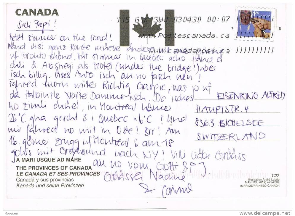 Postal CANADA 2002- Mapa De Canada Y Provincias - Lettres & Documents
