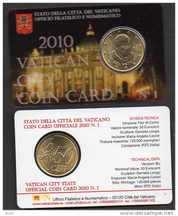 VATICANO – VATICAN CITY - VATICAN - 2010 - 50 CENTESIMI COIN CARD N. 1 - Vatican