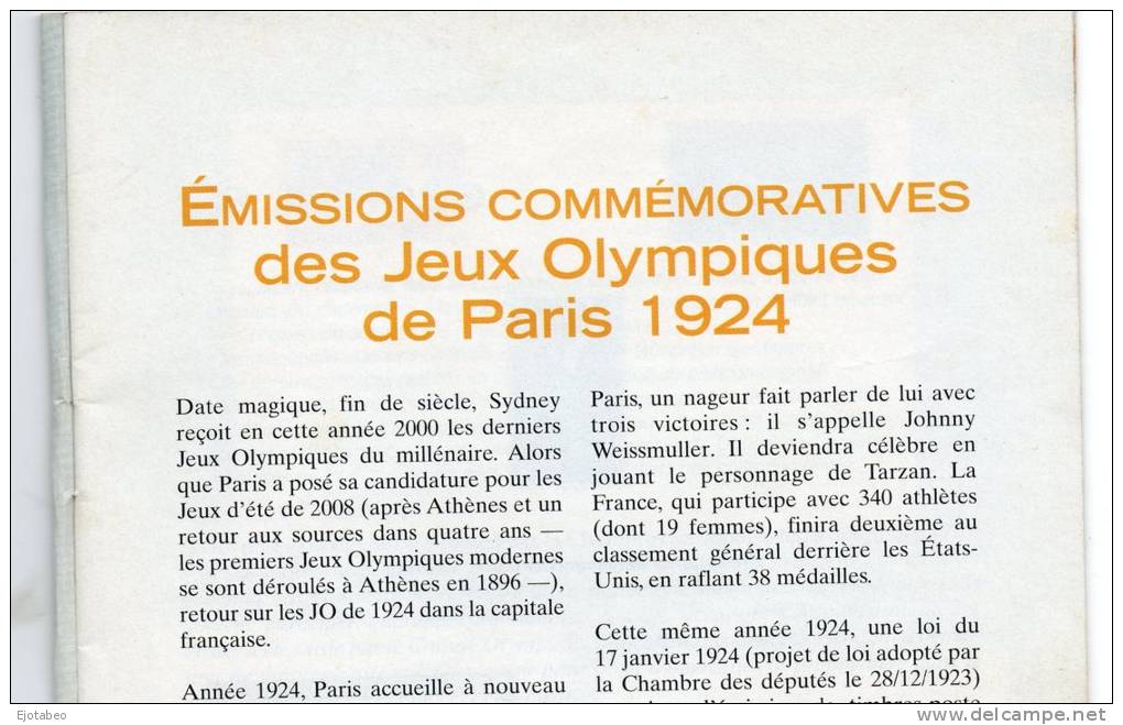 43 FRANCIA 2001- CATÁLOGO   Yvert Y Tellier : " Livret De L'expert" JJOO De 1924 - Otros & Sin Clasificación