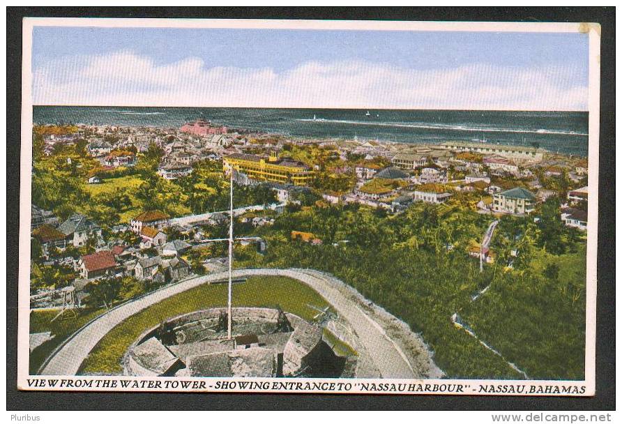 NASSAU  BAHAMAS  VIEW FROM THE WATER TOWER ,  HARBOUR   , OLD POSTCARD - Bahamas