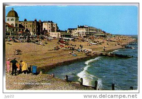Jolie CP Animée Angleterre Worthing The Beach From The Pier - Plage - Ed Salmon 2749c - Worthing