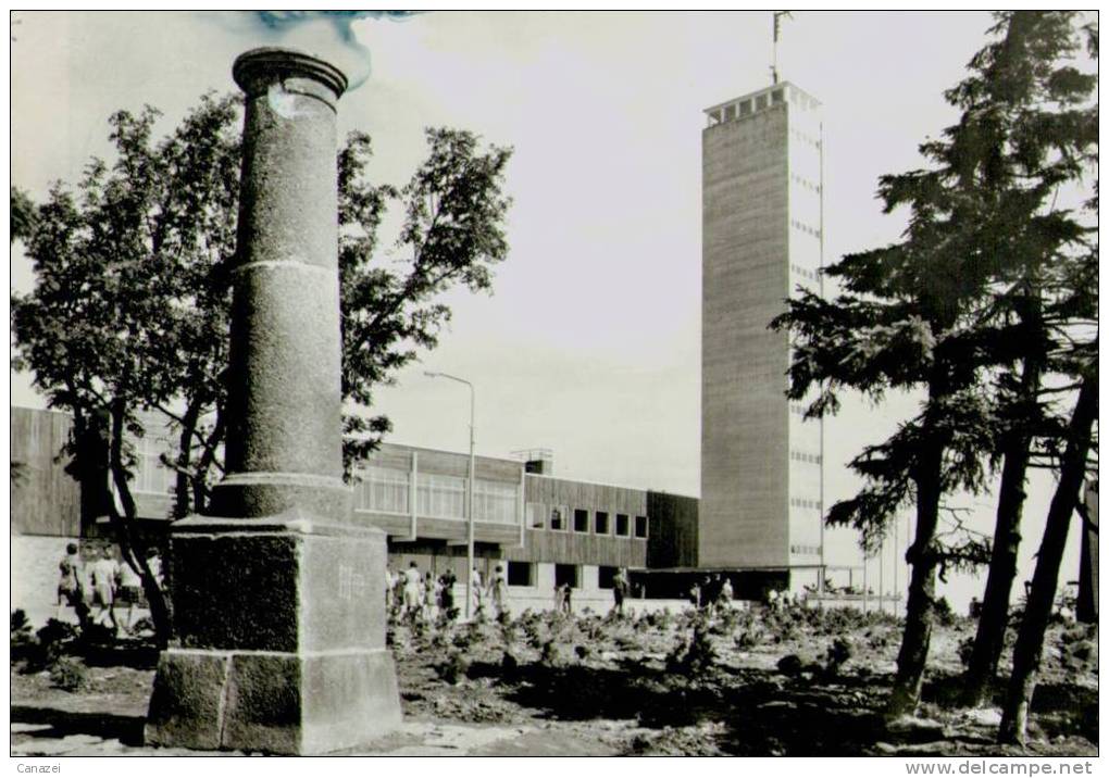 AK Oberwiesenthal, HOG Fichtelberghaus, Trigometrische Säule, Gel 1978 - Oberwiesenthal