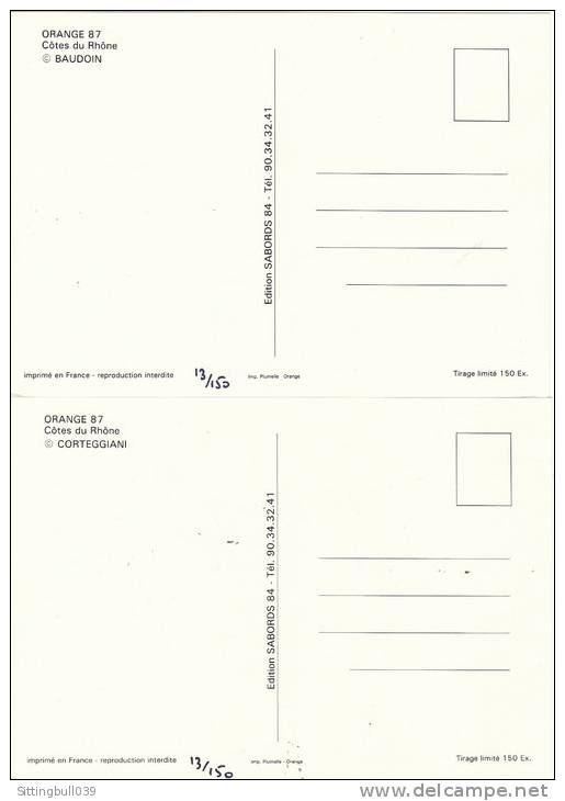 BAUDOIN, CORTEGGIANI, etc. RARE Série de 5 Cartes Postales PUB Côtes du Rhône pour le 2eFestival BD d'ORANGE 87 TL150 EX