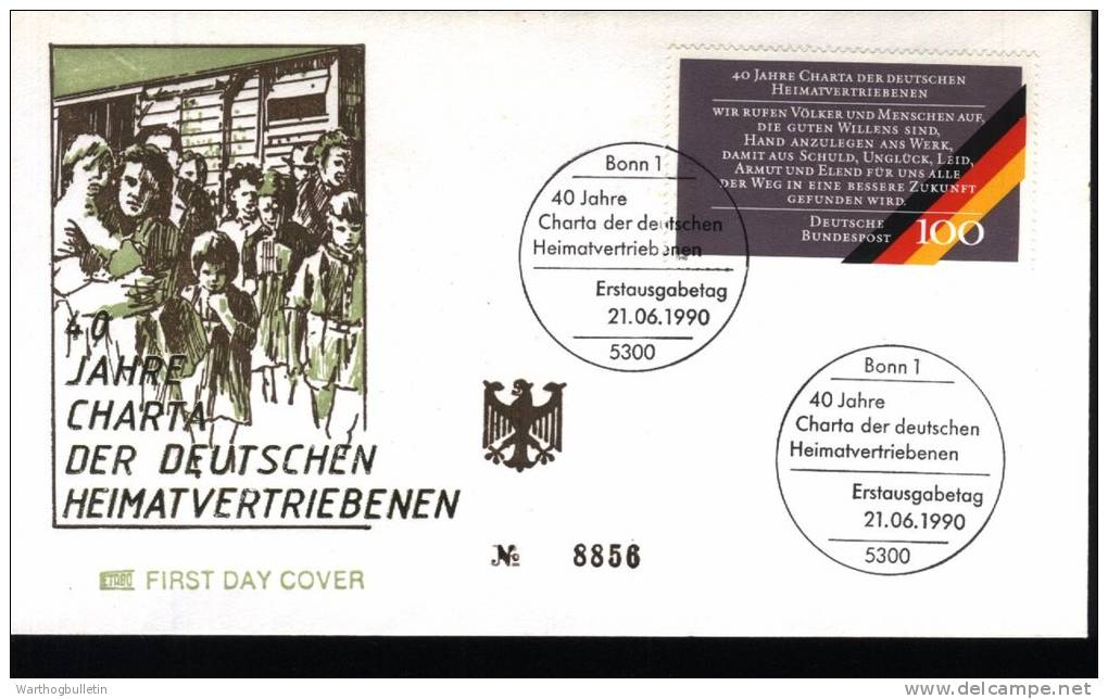 1990 German FDC "German Refugees" With Bonn Cancel - Sonstige & Ohne Zuordnung