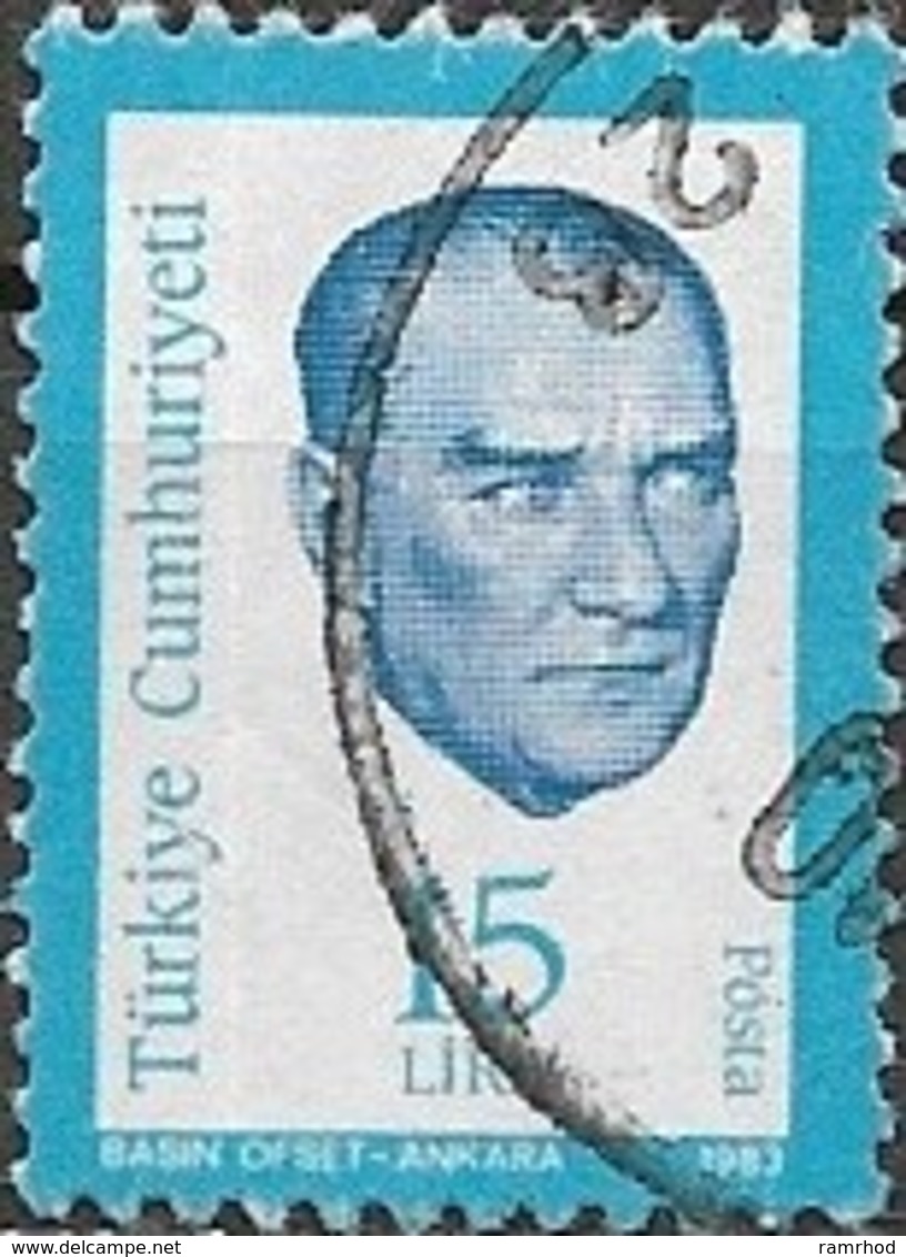 TURKEY 1983 Kemal Ataturk - 15l Blue And Light Blue FU - Oblitérés