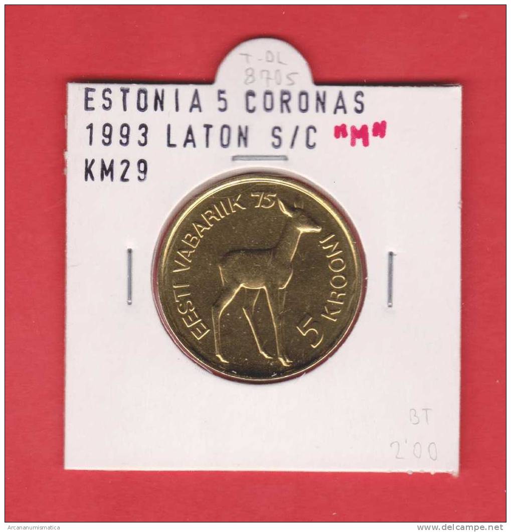 ESTONIA   5 CORONAS    1.993  LATON  KM#29   SC/UNC  "M"    DL-8705 - Estonia