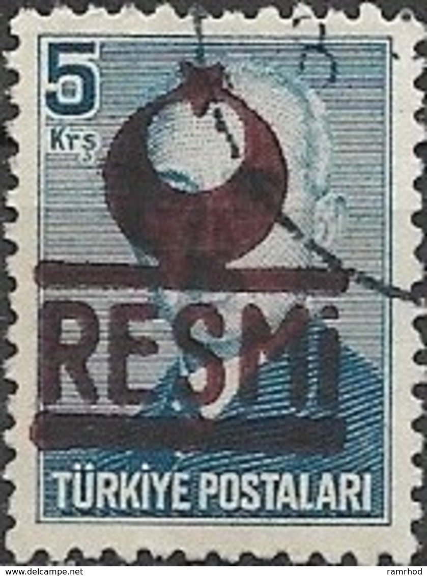 TURKEY 1951 Official - Inonu - 5k. - Blue FU - Timbres De Service