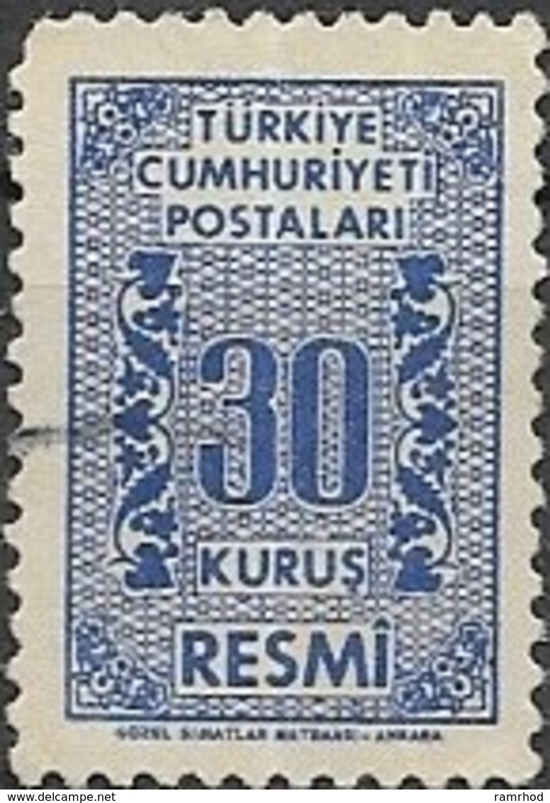 TURKEY 1962 Official - 30k - Blue. FU - Francobolli Di Servizio