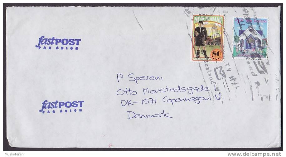 New Zealand FASTPOST Airmail Par Avion Cover To Denmark Rugby The Blacks - The Invincebles Stamp - Luchtpost