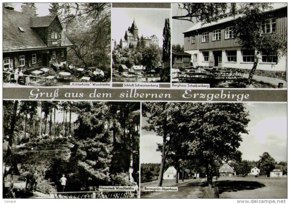 AK Waschleithe, Bermsgrün-Jägerhaus, Berghaus Scheibenberg, Gel, 1978 - Scheibenberg