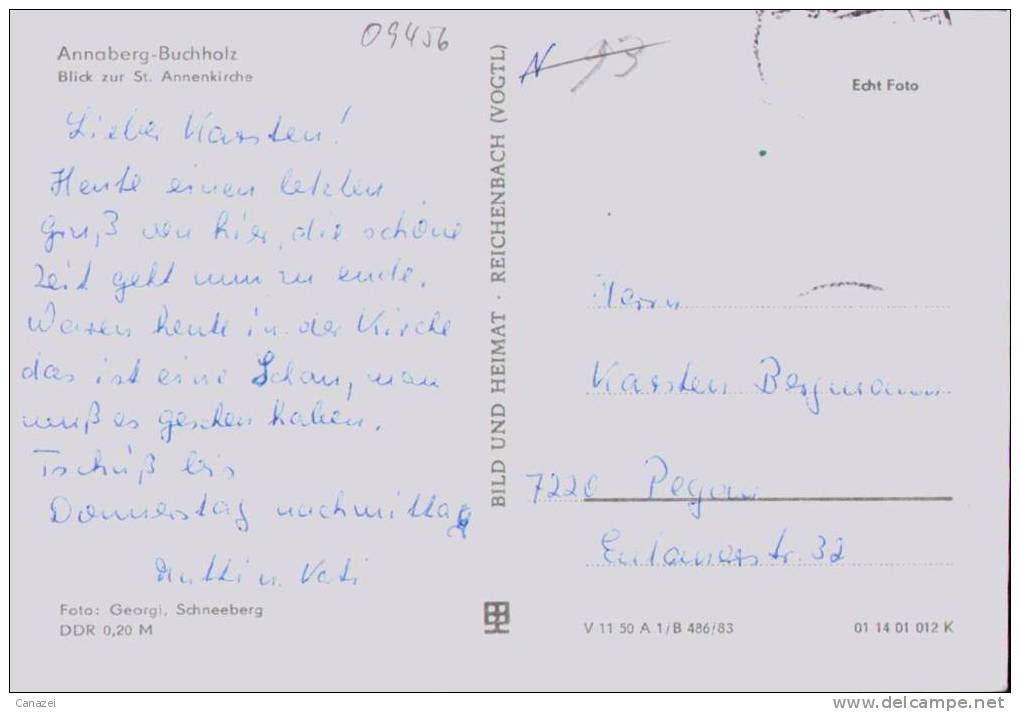 AK Annaberg-Buchholz, Blick Zur St. Annenkirche, Gel, 1983 - Annaberg-Buchholz