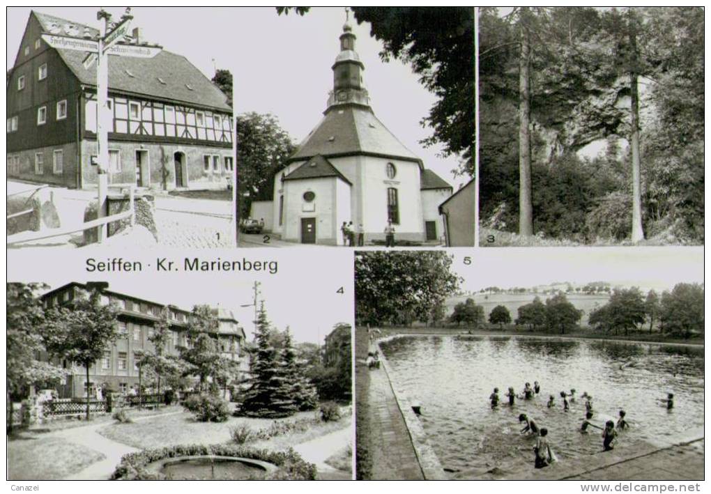 AK Seiffen/Kr. Marienberg: Rundkirche, Binge "Geyeria", Freibad, 1983 - Seiffen