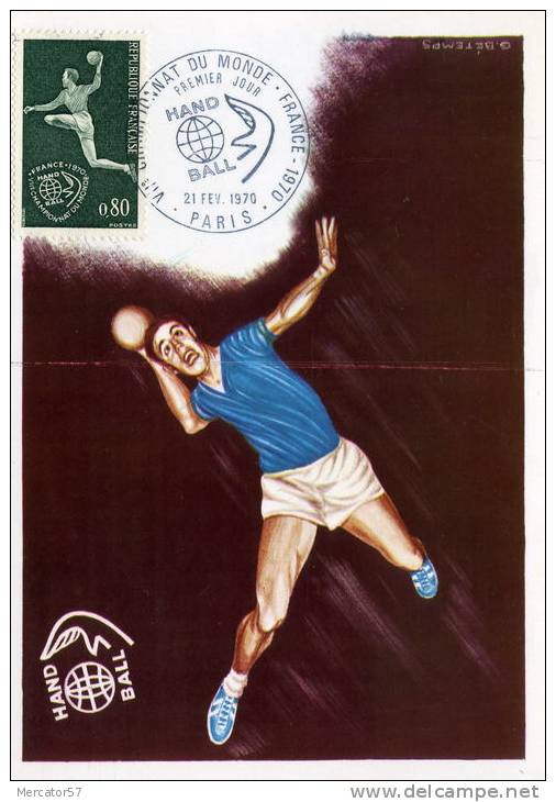 FRANCE HANDBALL Carte Maximum N°  1629 Championnat Du Monde PARIS Oblitérée 1er J 21-2-70 - Hand-Ball