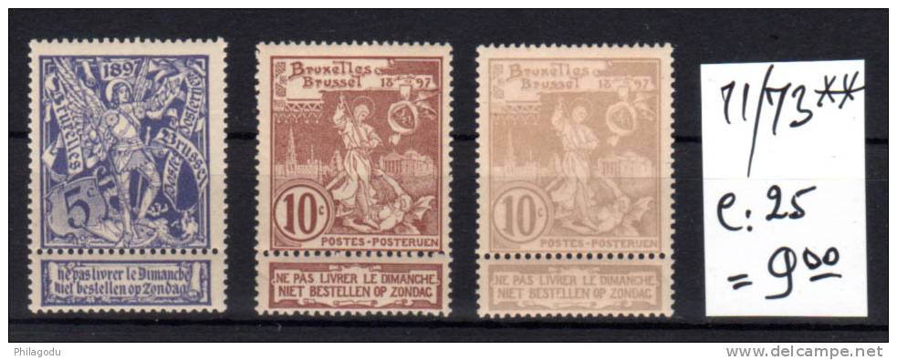 1896, Exposition Internationale De Bruxelles, 71 / 73**, Cote 25 €, - Autres & Non Classés