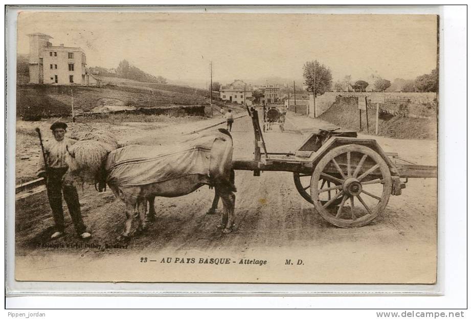 64 AU PAYS BASQUE * Attelage De Boeufs * Belle CPA Animée 1925 - Midi-Pyrénées