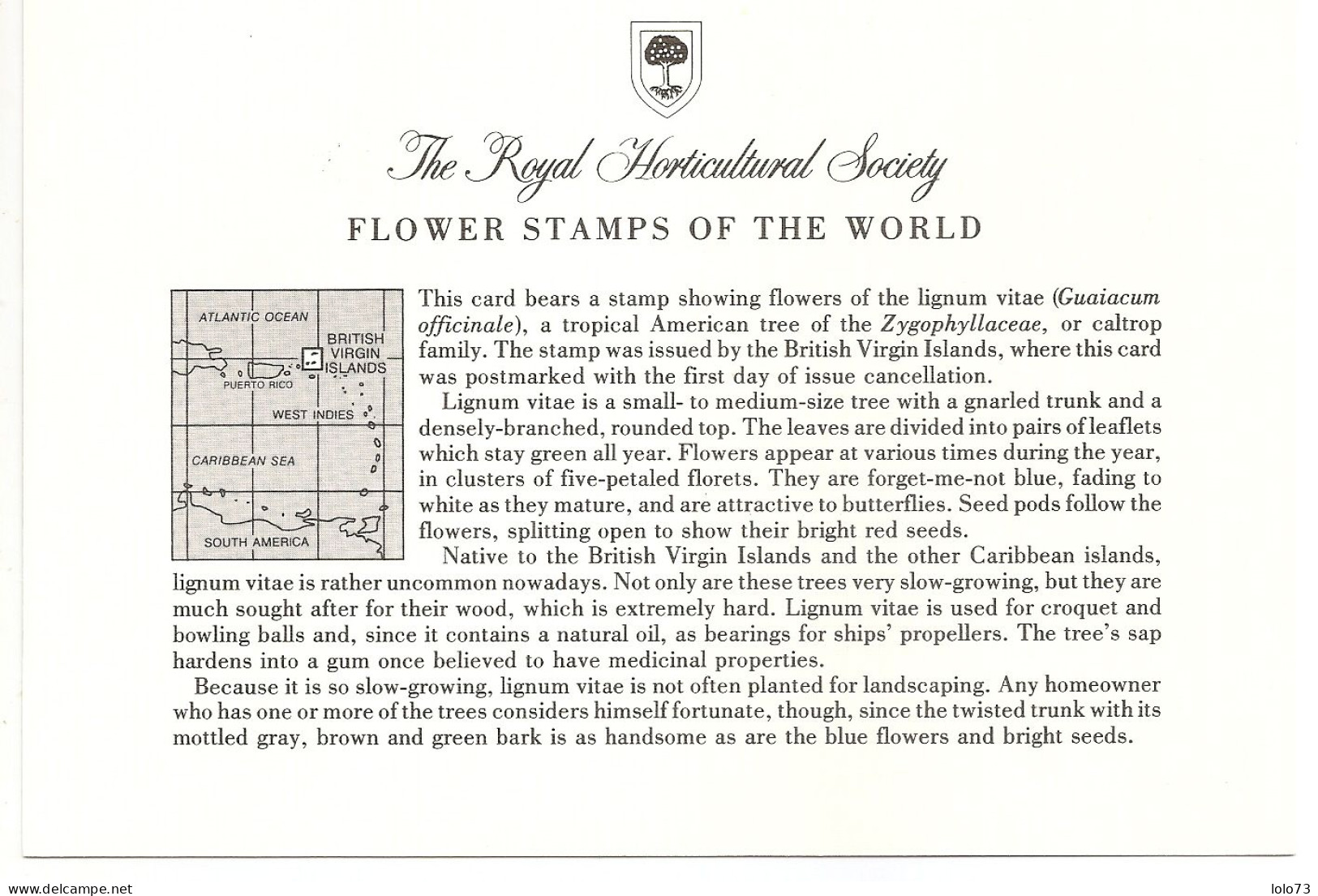 Carte 1er Jour - Brithish Virgin Island - Fleur - Lignum Vitae - Iles Vièrges Britanniques