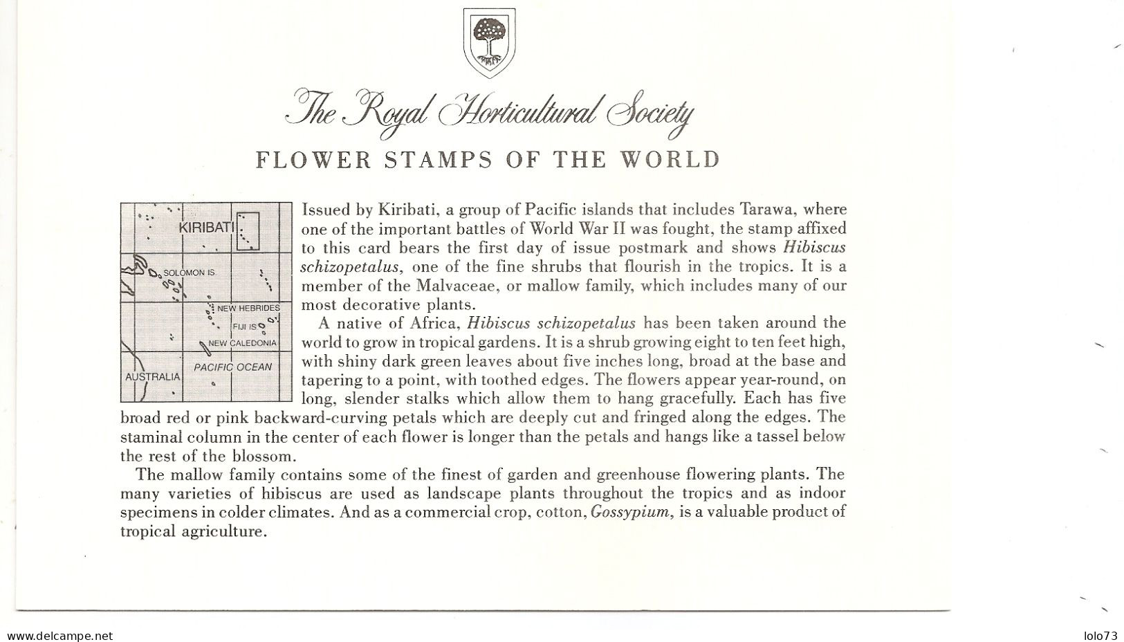 Carte 1er Jour - Kiribati - Fleur - Hibiscus Schizopetalus - Kiribati (1979-...)