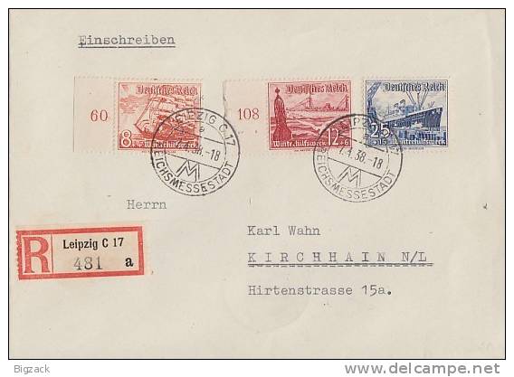 DR R-Brief Mif Minr.655 SR,656 SR,658 Leipzig 7.4.38 - Covers & Documents