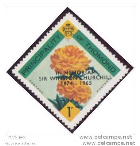 LABEL THOMOND Diamond Shaped CHURCHILL Carnation Flowers Ovp´t In BLACK 1965 MNH - Vignettes De Fantaisie