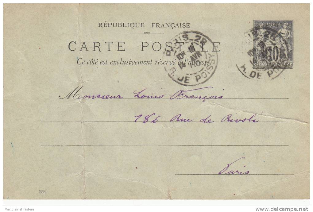 Entier Postal. Voyagé 14 Avril 1900 - Standard Postcards & Stamped On Demand (before 1995)