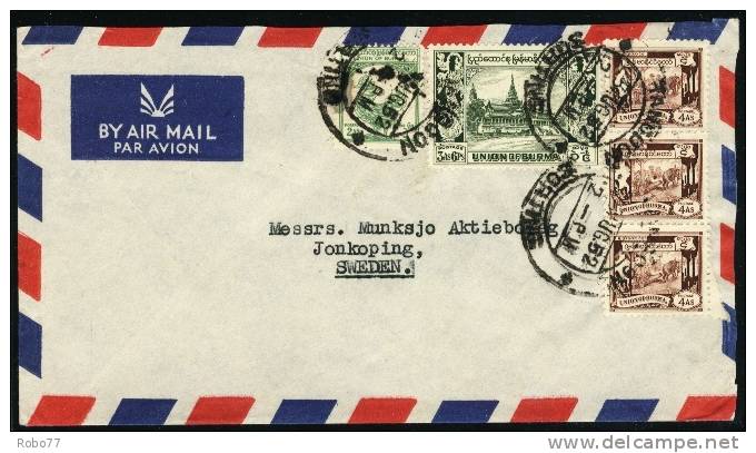 Burma Air Mail Letter, Cover Sent To Sweden.  (H159c004) - Birmanie (...-1947)