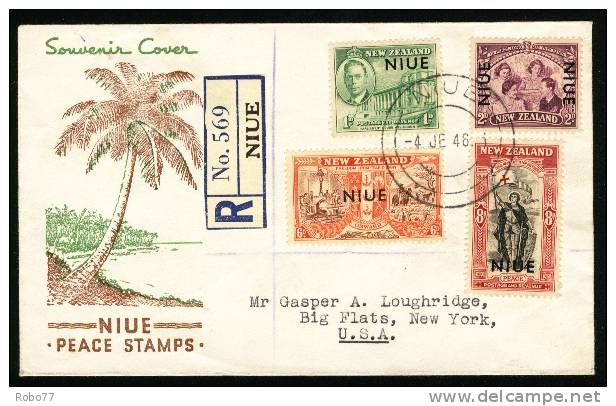 1946 Niue Multifranked Registered Letter, Cover Sent To USA.  (H227c001) - Niue