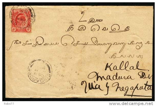 1908 Straits Settlements Cover Sent To Negapata. Singapore 15.MY.08.  (H207c006) - Straits Settlements