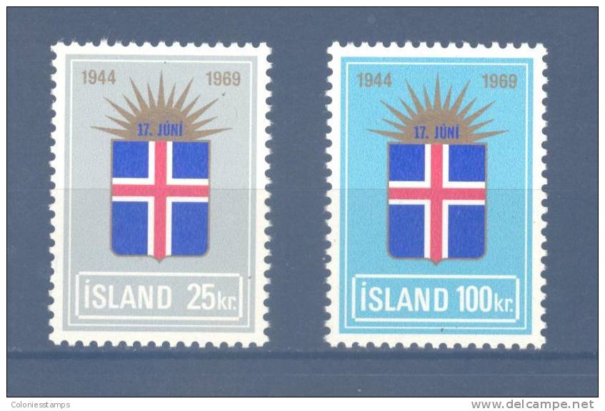 (S1133) ICELAND, 1969 (25th Anniversary Of The Republic Of Iceland). Complete Set. Mi ## 430-431. MNH** - Unused Stamps