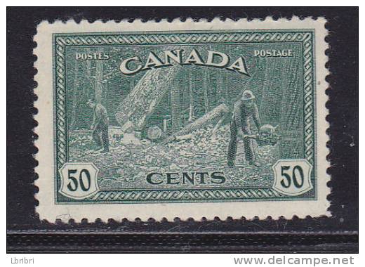CANADA N° 223 50C VERT COMMÉMORATION DU RETOUR DE L'ECONOMIE DE PAIX ABATTAGE EN COLOMBIE BRITANNIQUE NEUF AVEC CHARN - Unused Stamps