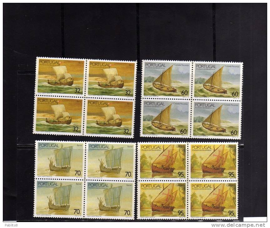PORTOGALLO - PORTUGAL 1990 NAVI VELIERI IMBARZAZIONI A VELA - SHIPS SAIL BOATS -  BARCOS A VELA MNH QUARTINA - Unused Stamps