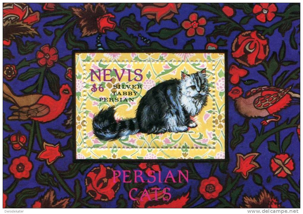 NEVIS 1994.Silver Tabby Persian Cat.m/s MNH**Chats.Katten.Chat.Gatos.Gato.Kat.Cats.Katze.Birds.Bl.79.Animals.Animaux. - St.Kitts Y Nevis ( 1983-...)