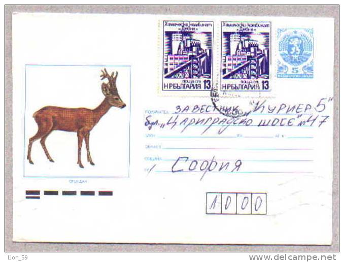 5348 / ANIMALS - Cervus DEER 1989 PETROLEUM FACTORY  Stationery Entier Bulgaria Bulgarie - Game