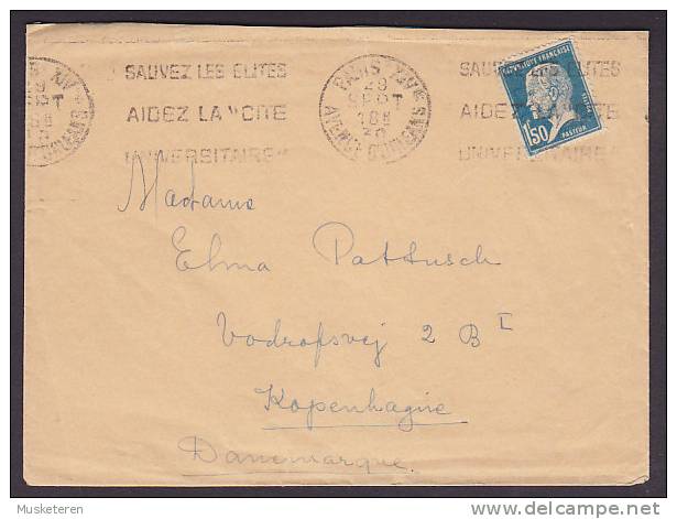 France PARIS XIV Avenue D'Orleans 1930 Slogan Cover Denmark Sauvez Les Elites Aidez La Cité Universitaire Pasteur - 1922-26 Pasteur