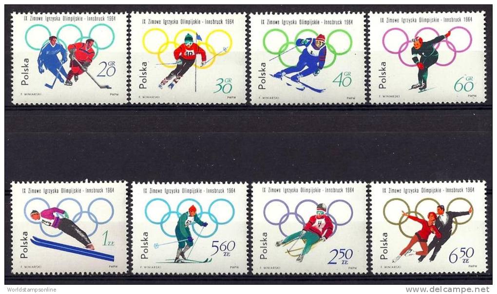 Poland, Year 1964, Mi 1457-1464, Olympic Games Innsbruck, MNH** - Winter 1964: Innsbruck