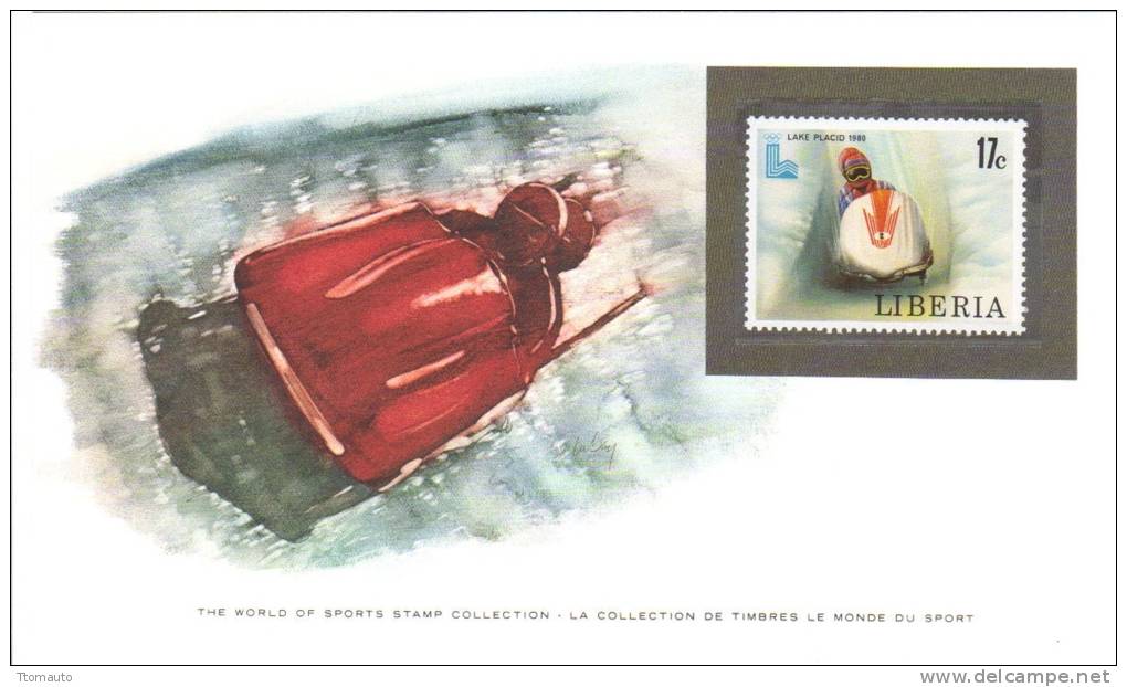 World Of Sports Display Card  -  Mint Liberia Stamp  -  TWO-MAN BOBSLED - Wintersport (Sonstige)