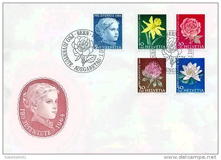 Switzerland 1964 FDC Pro Juventute: Portrait Of A Girl And Flowers - Covers & Documents