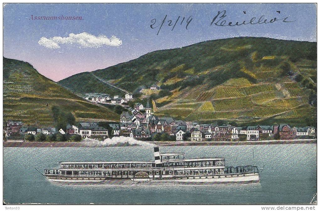 CPA ALLEMANDE:  ASSMANNSHAUSEN - Une Vue Sur La Ville Avec Bateau à Roue 1er Plan  080412 - Boehmen Und Maehren