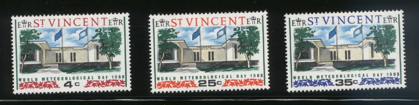 ST VINCENT 1968 WORLD METEOROLOGICAL DAY SET OF 3 NHM Flags - Antillen