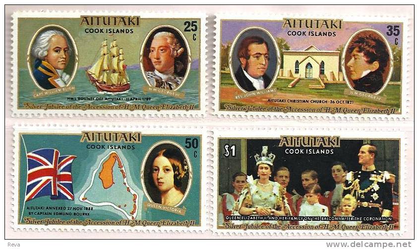 COOK ISLANDS AITUAKI 25TH ANN. OF ACCESSION OF QEII SHIP WOMAN 1977 SET OF4 STAMPS MINT SG229 READ DESCRIPTION!! - Aitutaki