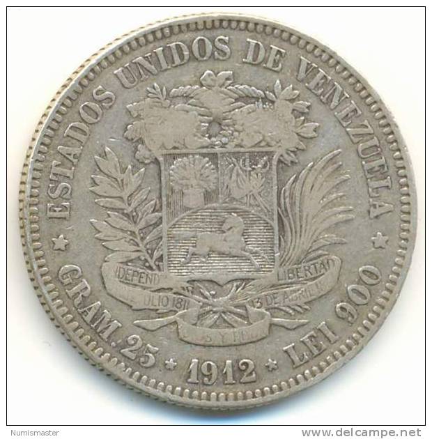 VENEZUELA , 5 BOLIVARES 1912 - Venezuela