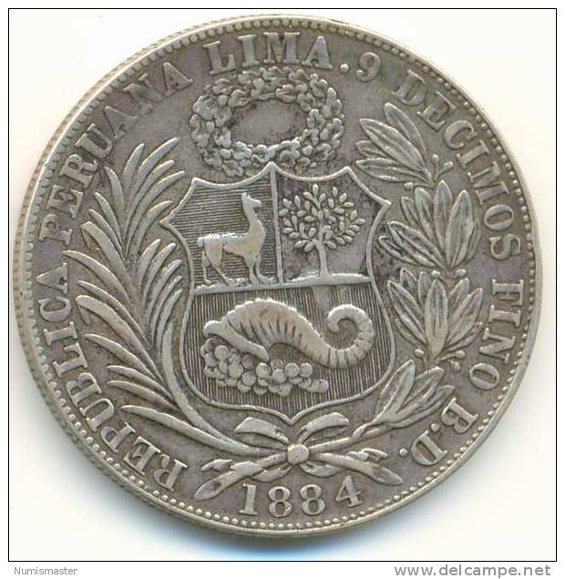 PERU , UN SOL 1884 - Peru