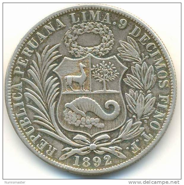 PERU , UN SOL 1892 - Peru