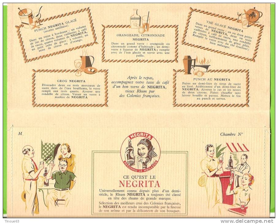 Publicité RHUM NEGRITA - Pochette En Papier Pour Serviette - N° De Chambre Et Nom Du Client - Motif Broderie - Alcohol