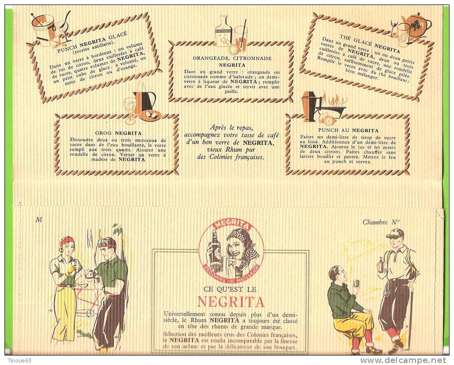 Publicité RHUM NEGRITA - Pochette En Papier Pour Serviette - N° De Chambre Et Nom Du Client - Motif Broderie - Alcohols